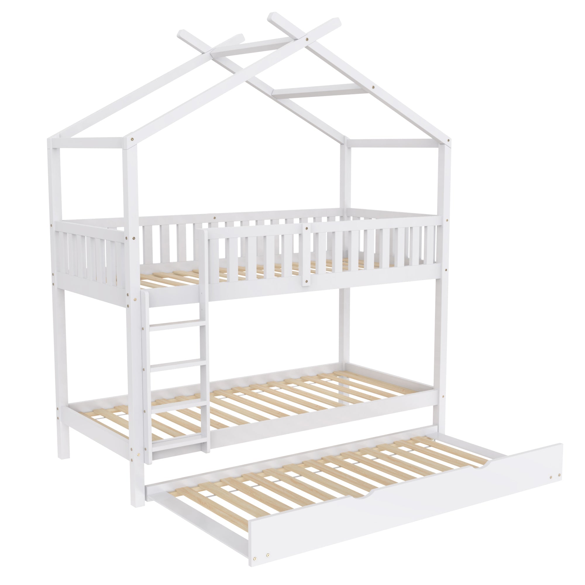 House Bed 90x200cm Triple Extendable Space-Saving - White