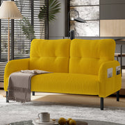 Corduroy Two-Seater Sofa Comfort Padding High Backrest Side Pockets Metal Feet, Corduroy Fabric
