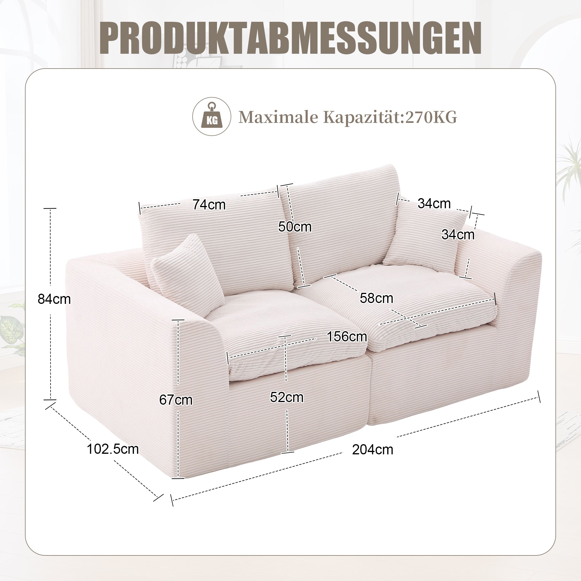 Sofa Two-Seater Modern Minimalist Nordic Style - Fabric