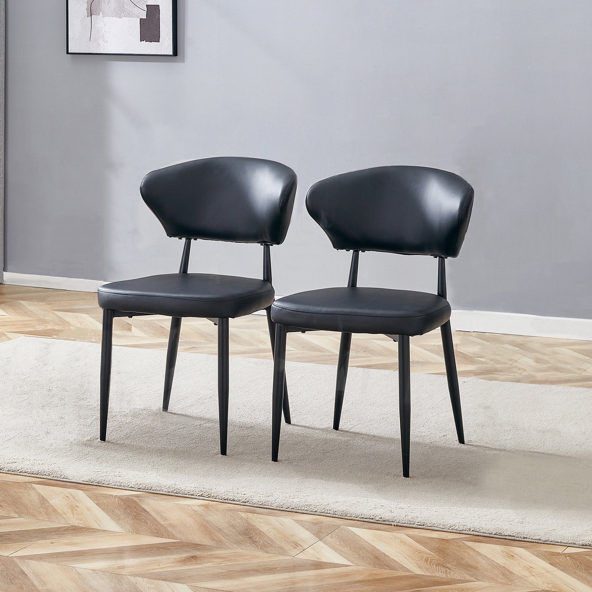 Ergonomic Dining Chair Set of 2 Minimalist Curved Back Black