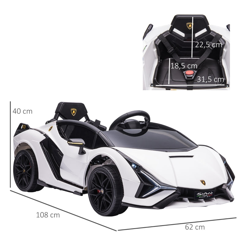 Lamborghini SIAN Kids Ride-on Car 12V with Remote Control and Music, White Metal