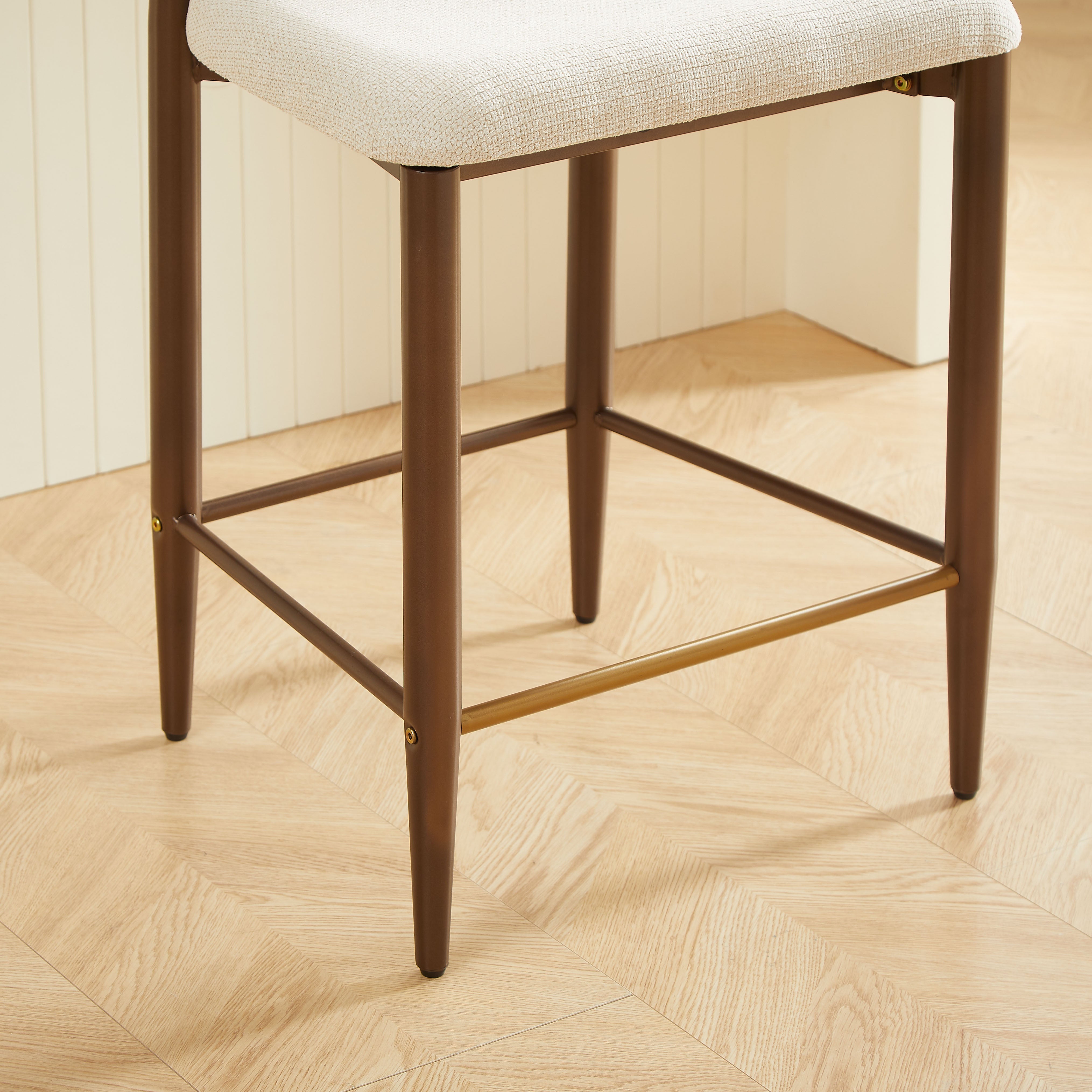 Set of 2 Bar Stools Counter Height French Country Retro - Cream Fabric