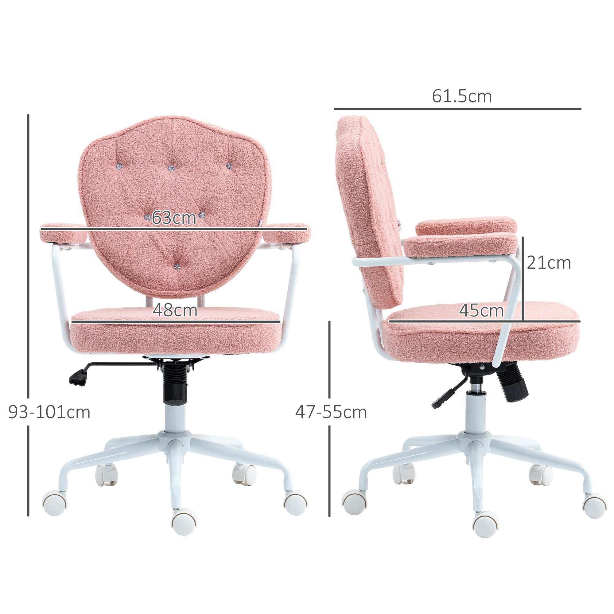 Bürostuhl, ergonomischer Schreibtischstuhl mit Wippfunktion und Drehfunktion, Pinker Teddyfleece