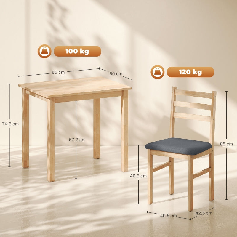 Dining Table Set, 3-Piece with 2 Upholstered Chairs, Space Saving MDF, Natural Wood