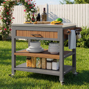 Garden Cabinet with Wheels, Drawer and Towel Rack, Stainless Steel Worktop