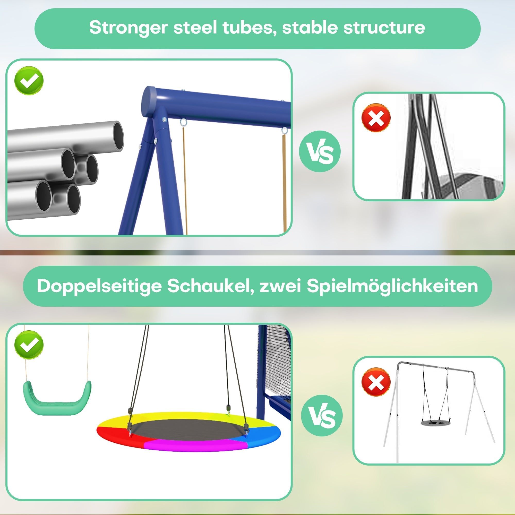 Multifunctional outdoor swing set with slide, trampoline, round nest swing, and plastic swing, safe and durable
