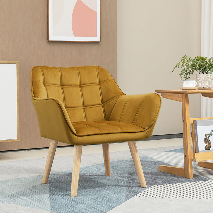 Wingback Recliner Chair, Scandinavian Style Raised Legs, Yellow Velvety Polyester