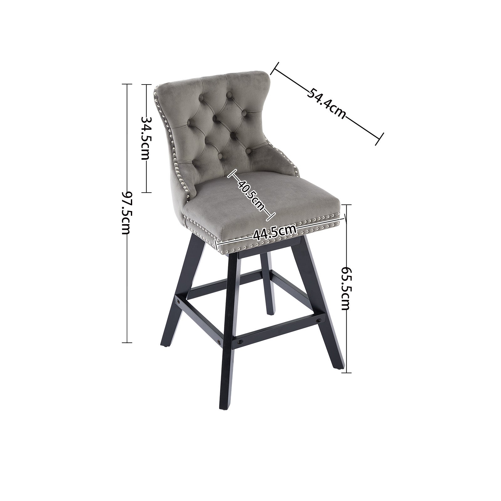 Swivel Barstools Velvet Button Tufted Wooden Legs Set of 2 - Gray