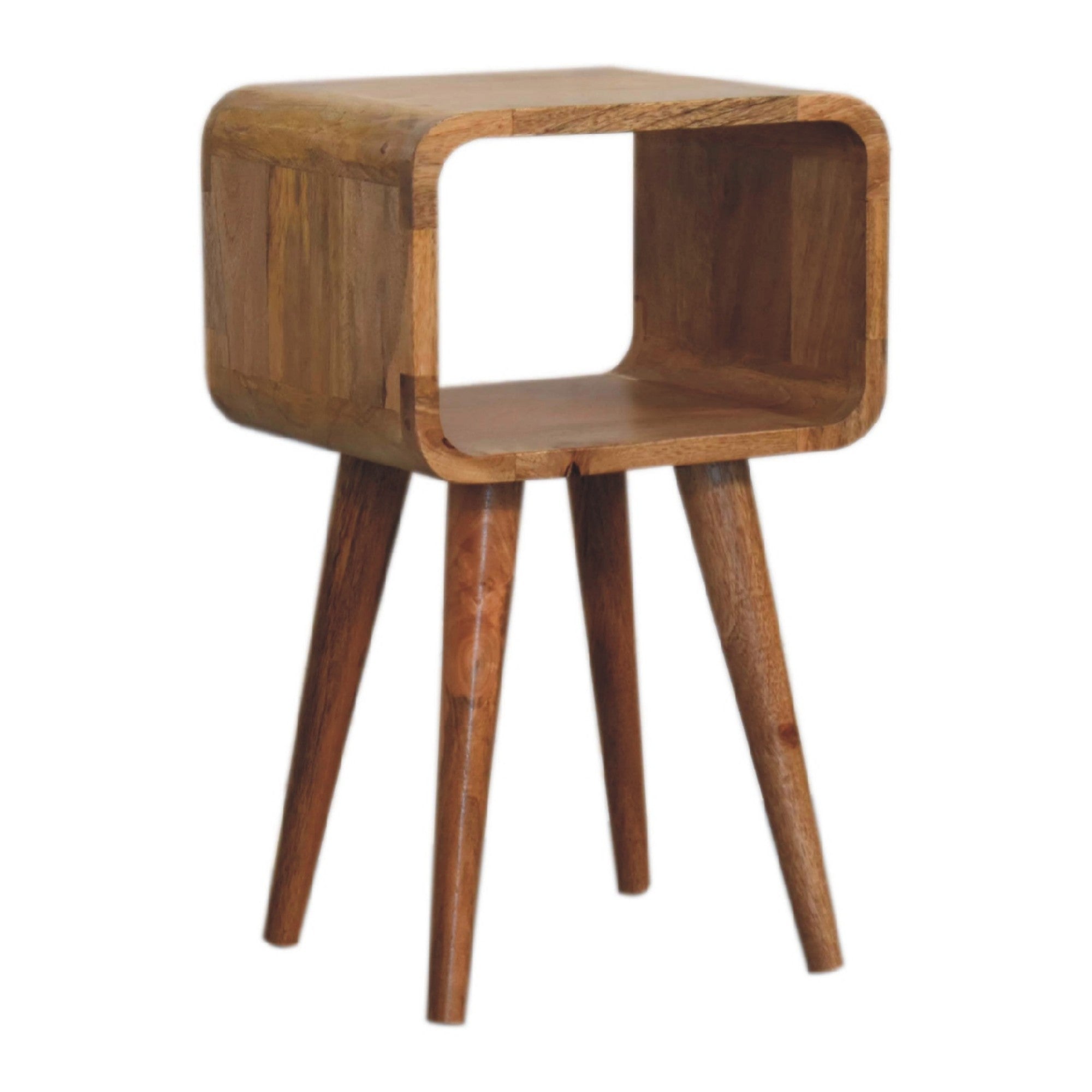 Solid Wood Mini Bedside, Curved Open Slot, Light Brown