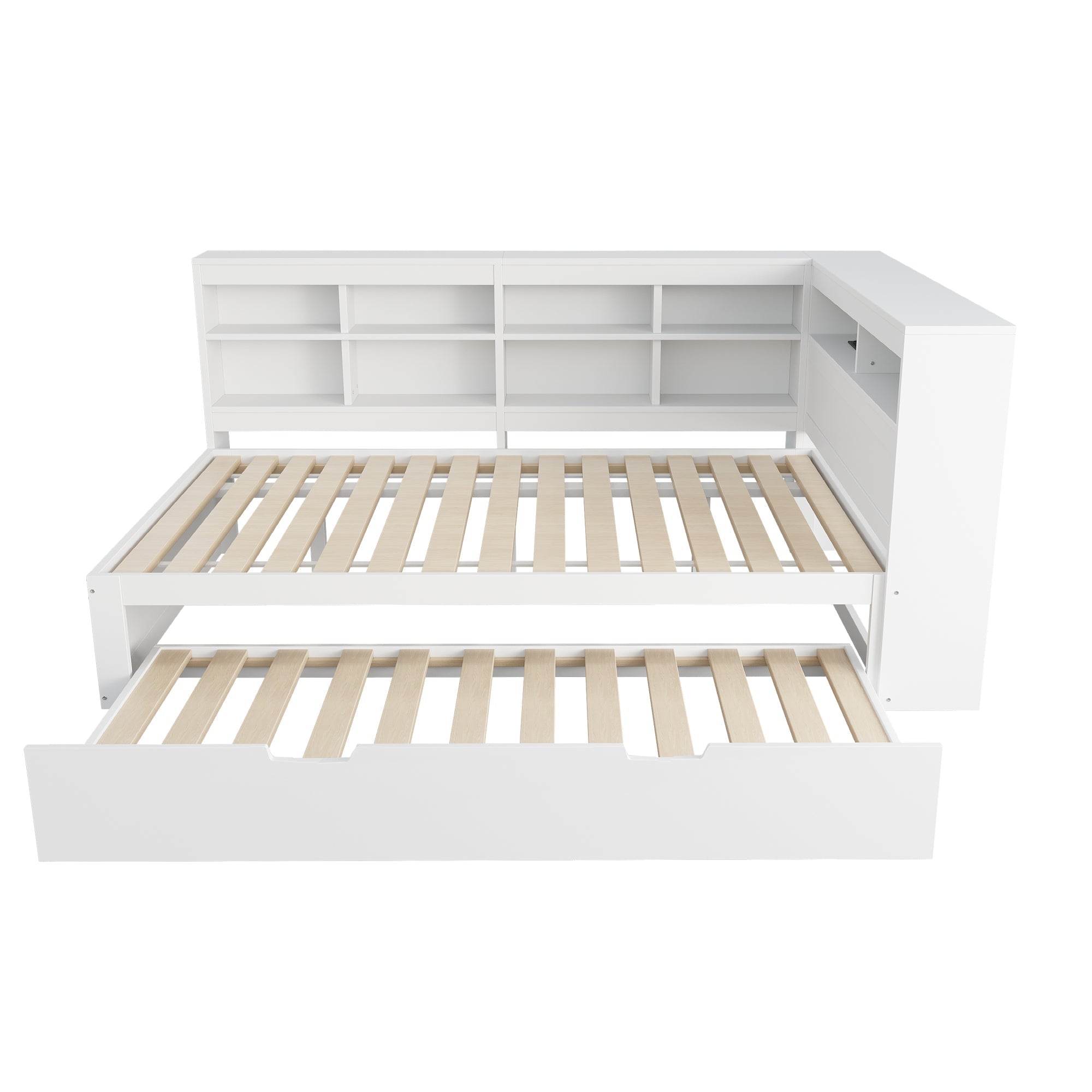 Sofa Bed with USB & Storage, Solid Wood, White