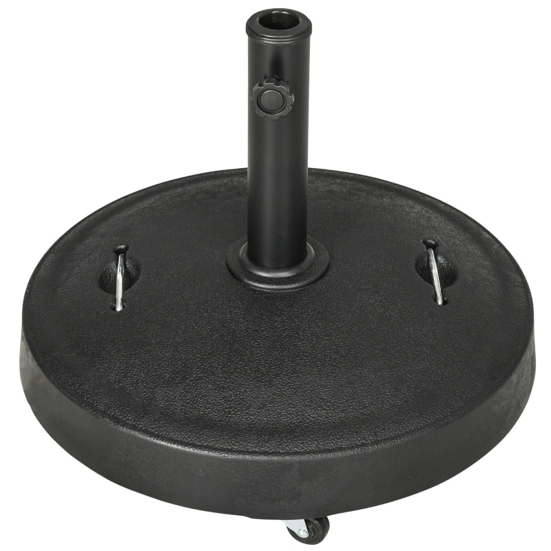 Parasol Stand Mobile with Wheels for Ø38/48mm Poles, 23.5kg Resin Black