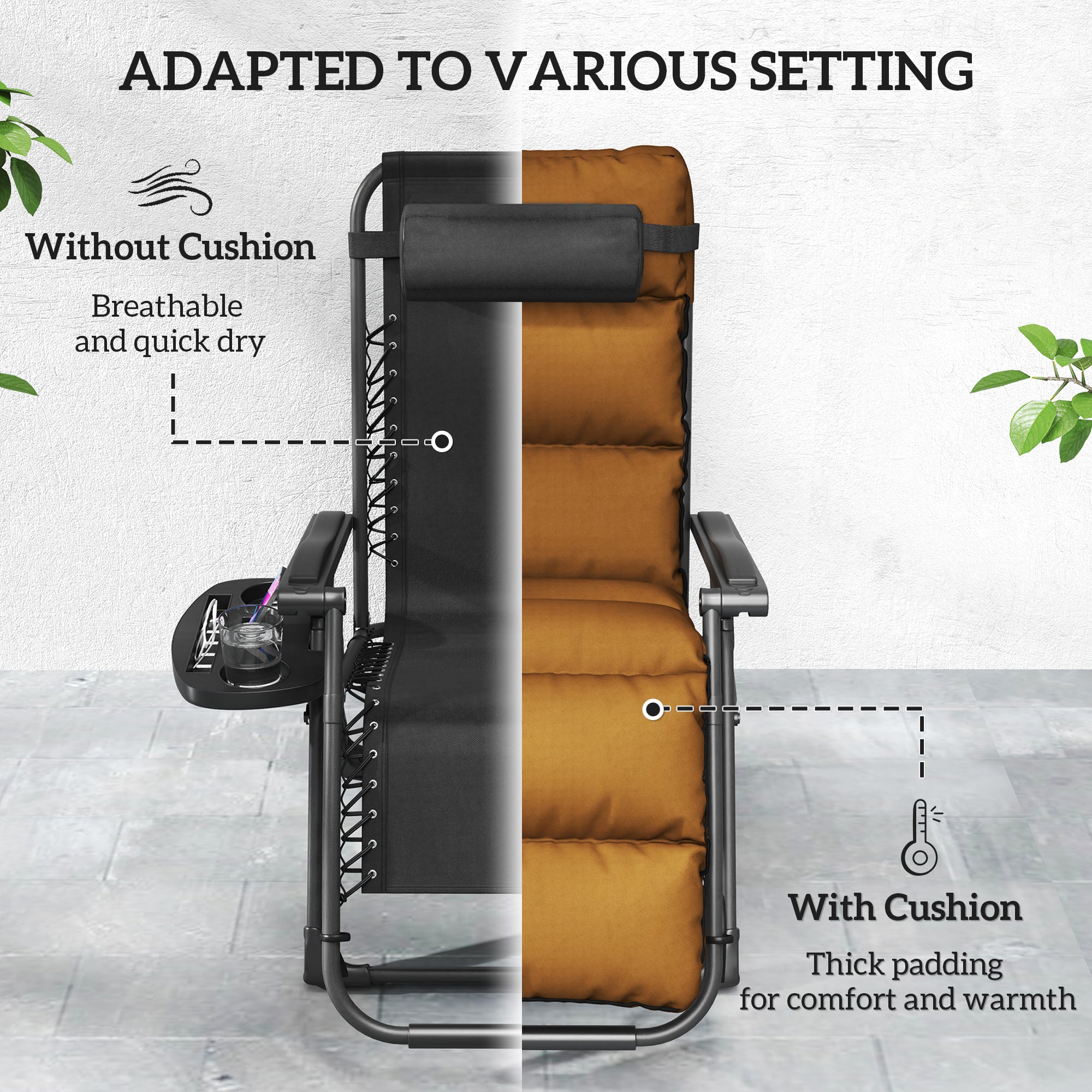 Set of Two Reclining Sun Loungers with Cushion Brown