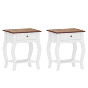 2pcs Bedside Tables French Style Drawer Open Shelf White