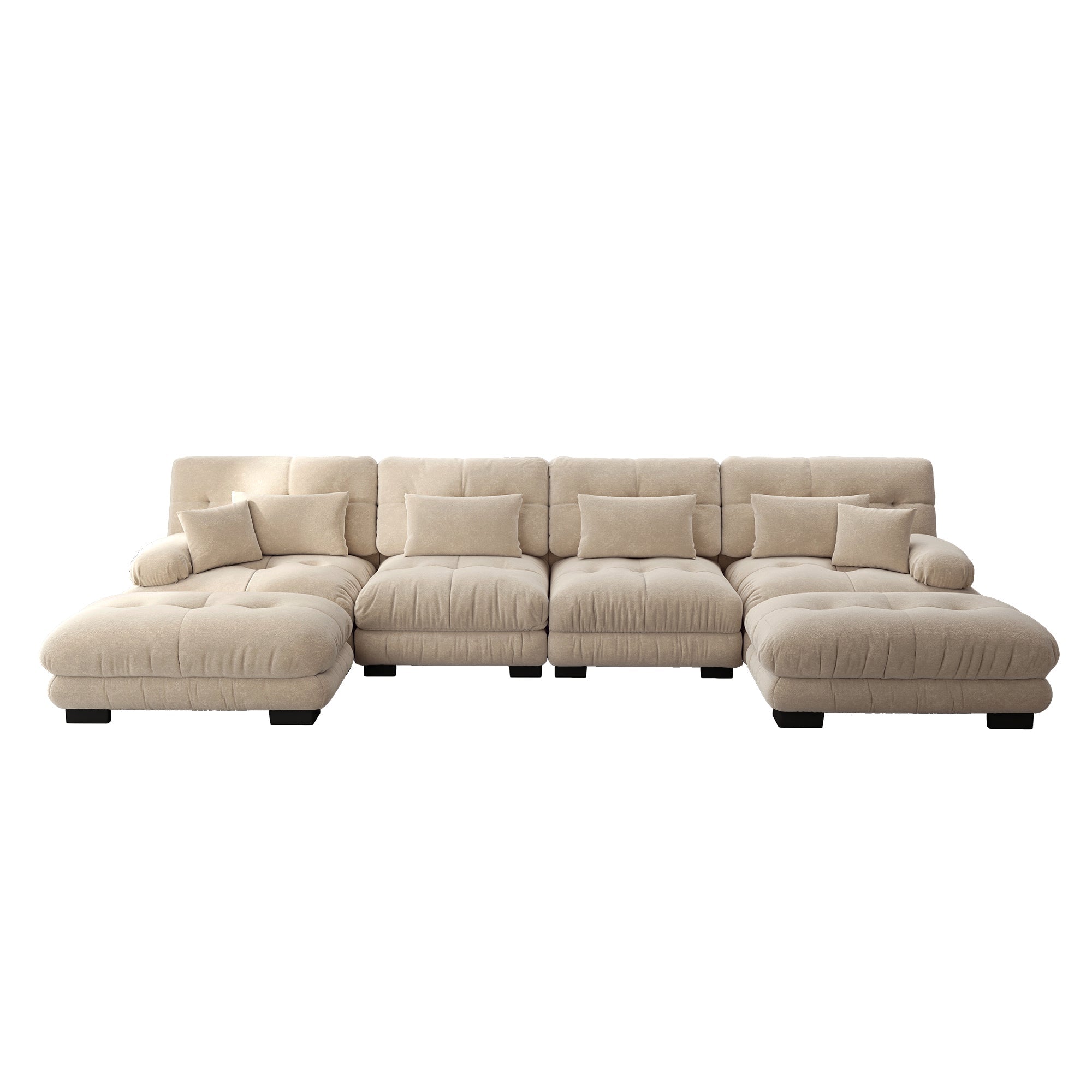 Modular Corner Sofa, U-Shaped 4-Seater with Movable Ottoman, DIY Combination, Chenille Light Brown