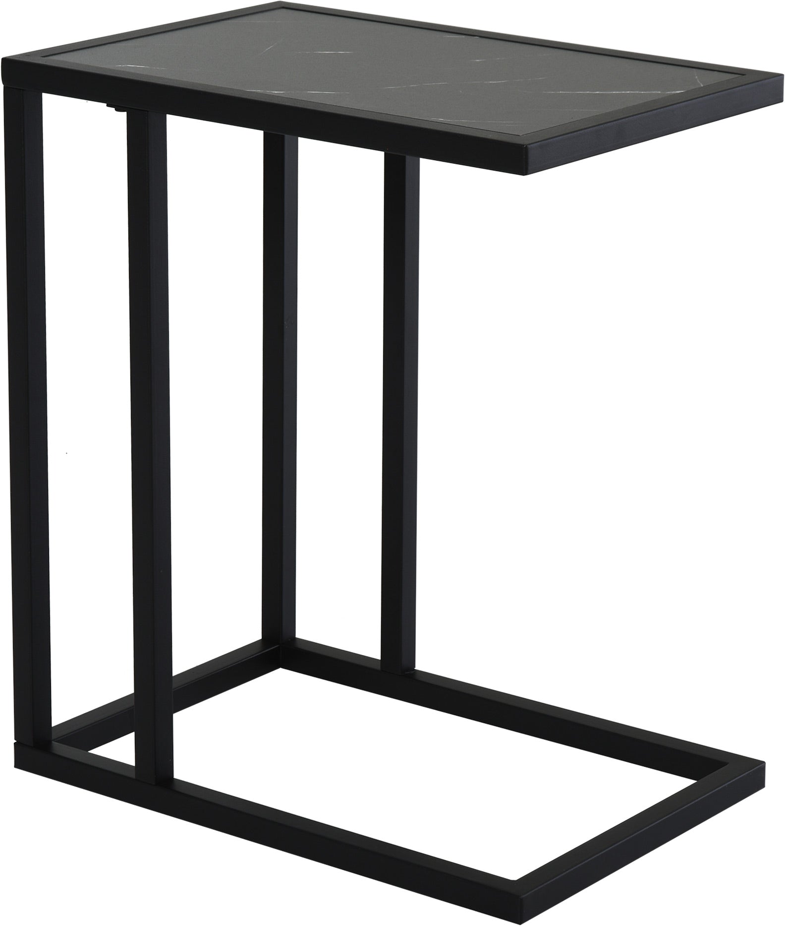 Side Table Coffee Table Marble Look Metal Frame, Black