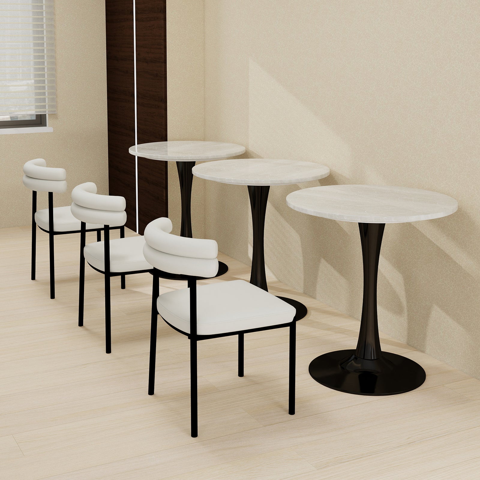 Coffee Table Round Marble Top Mid-Century Modern 27.6-inch - Black