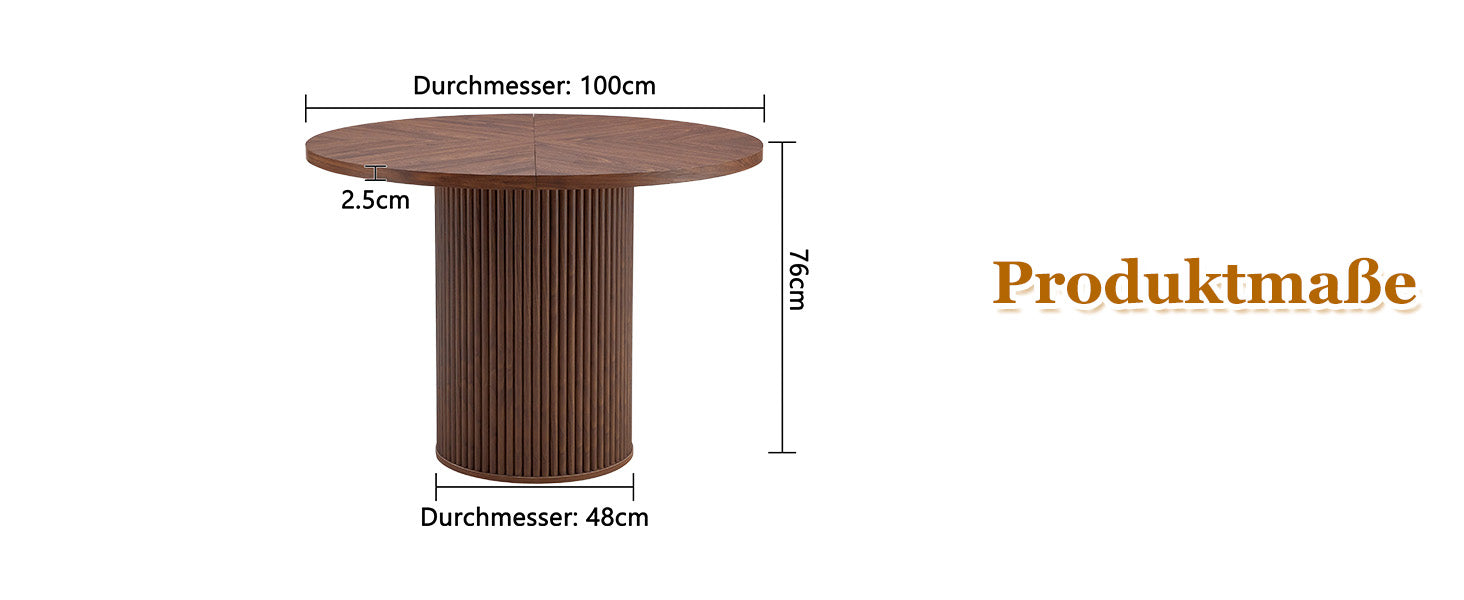 Round Dining Table 100cm 4-6 Seater Storage Cylindrical Leg - Walnut Look MDF