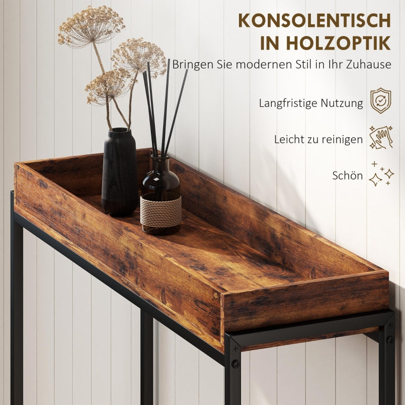 Hallway Console Table Narrow with Metal Frame Rustic Brown