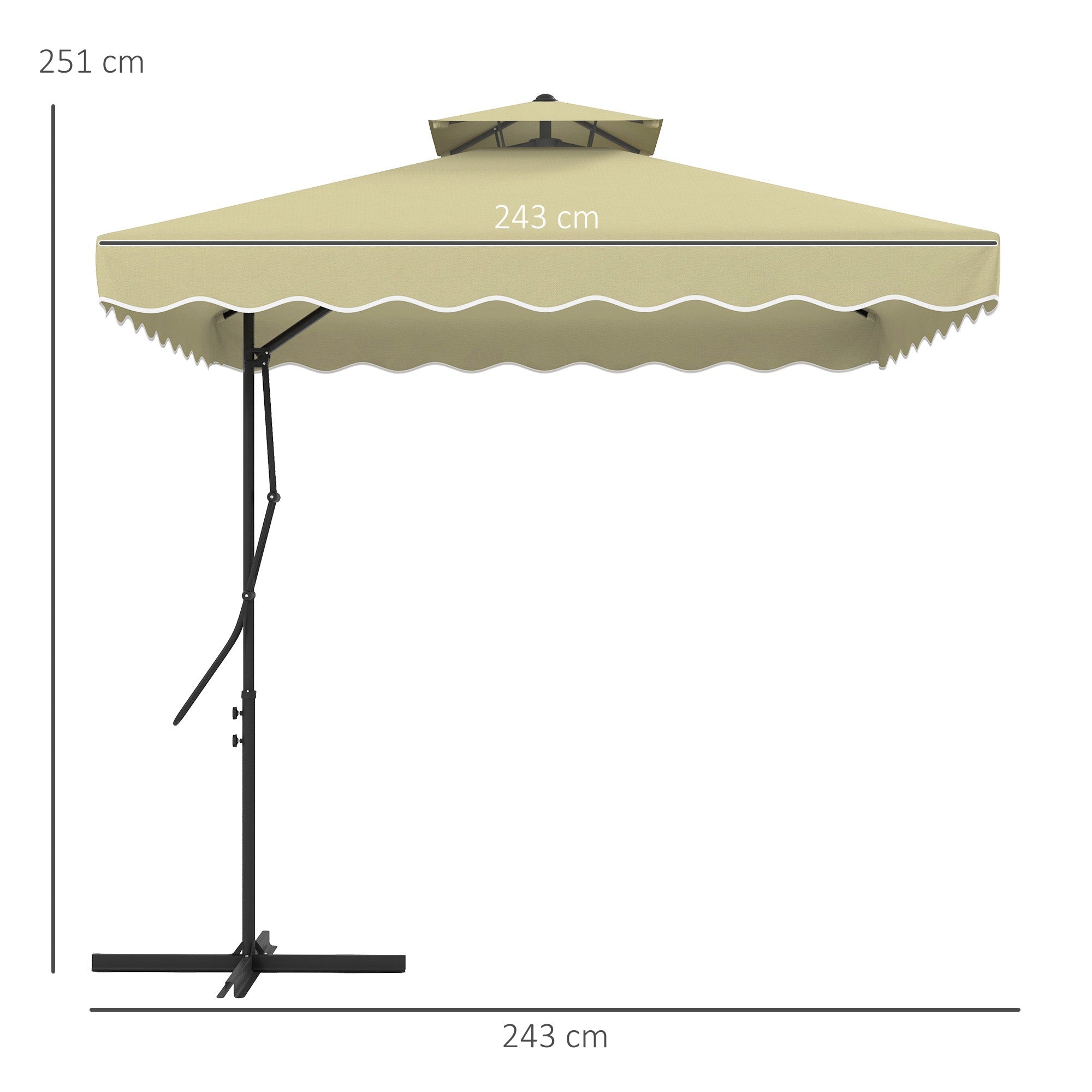 Parasol 243x243cm UV Protection Cantilever Double Canopy Metal