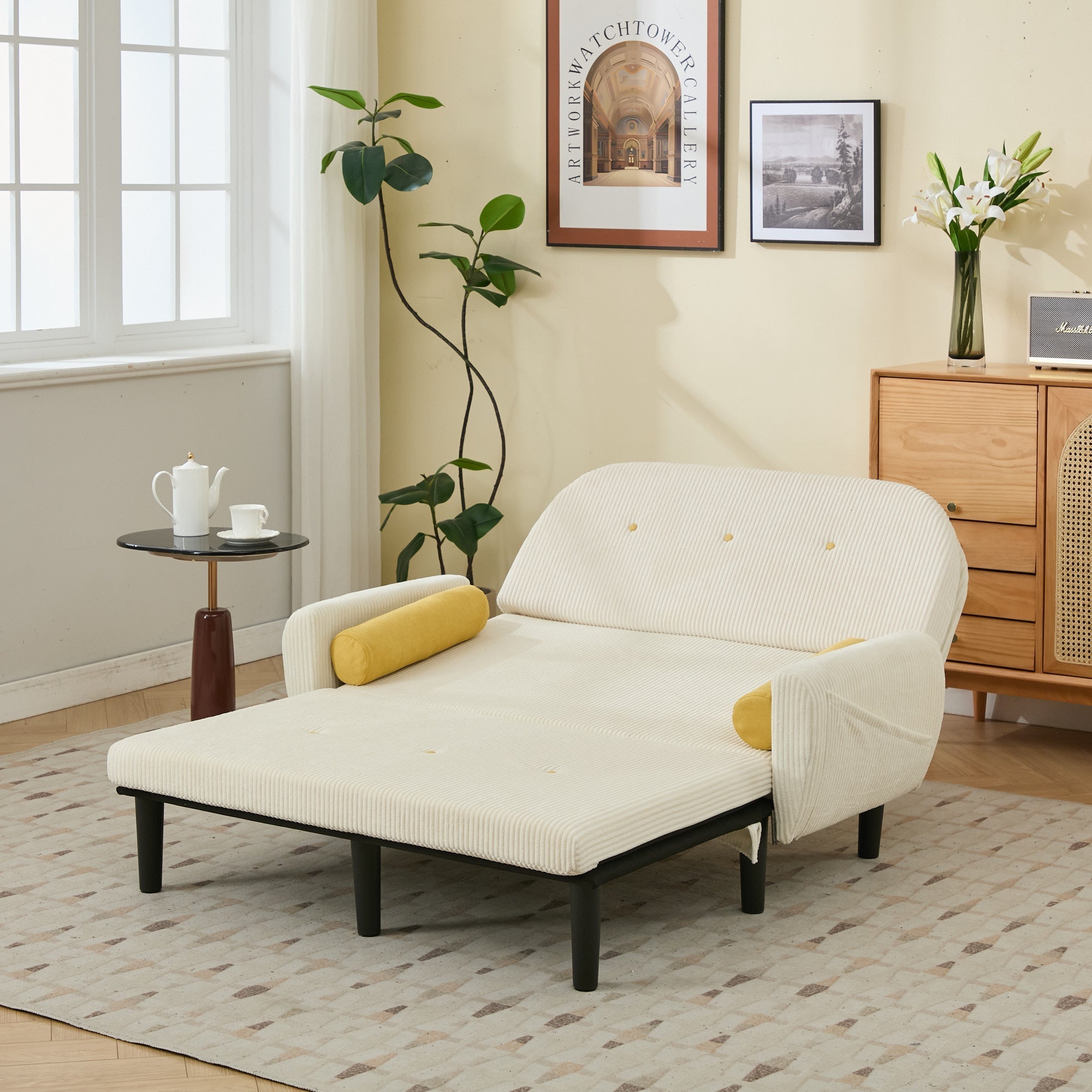 Loveseat Sofa Daybed Recliner Storage - Ivory Corduroy