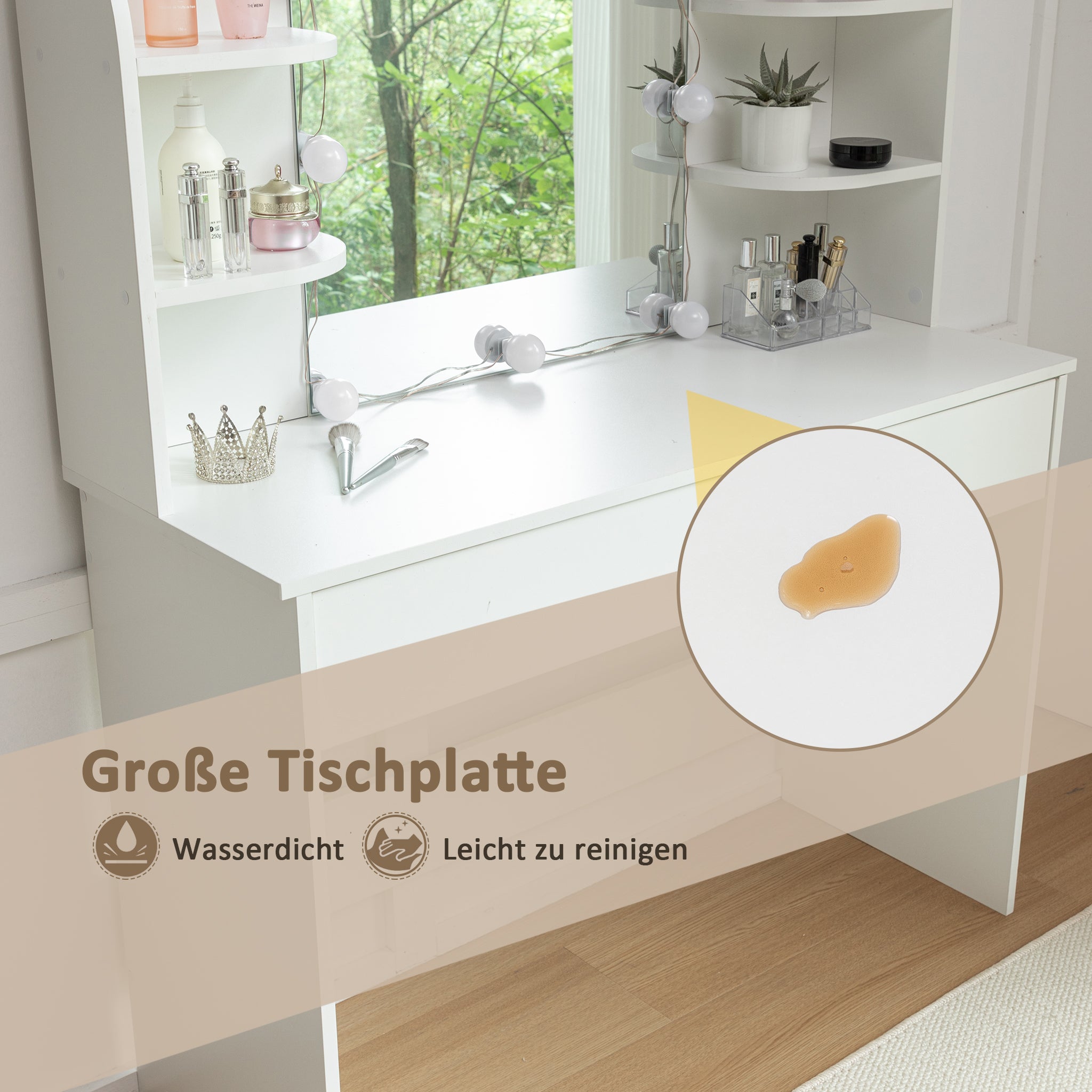 Dressing Table with Stool, LED Lighted Mirror, White
