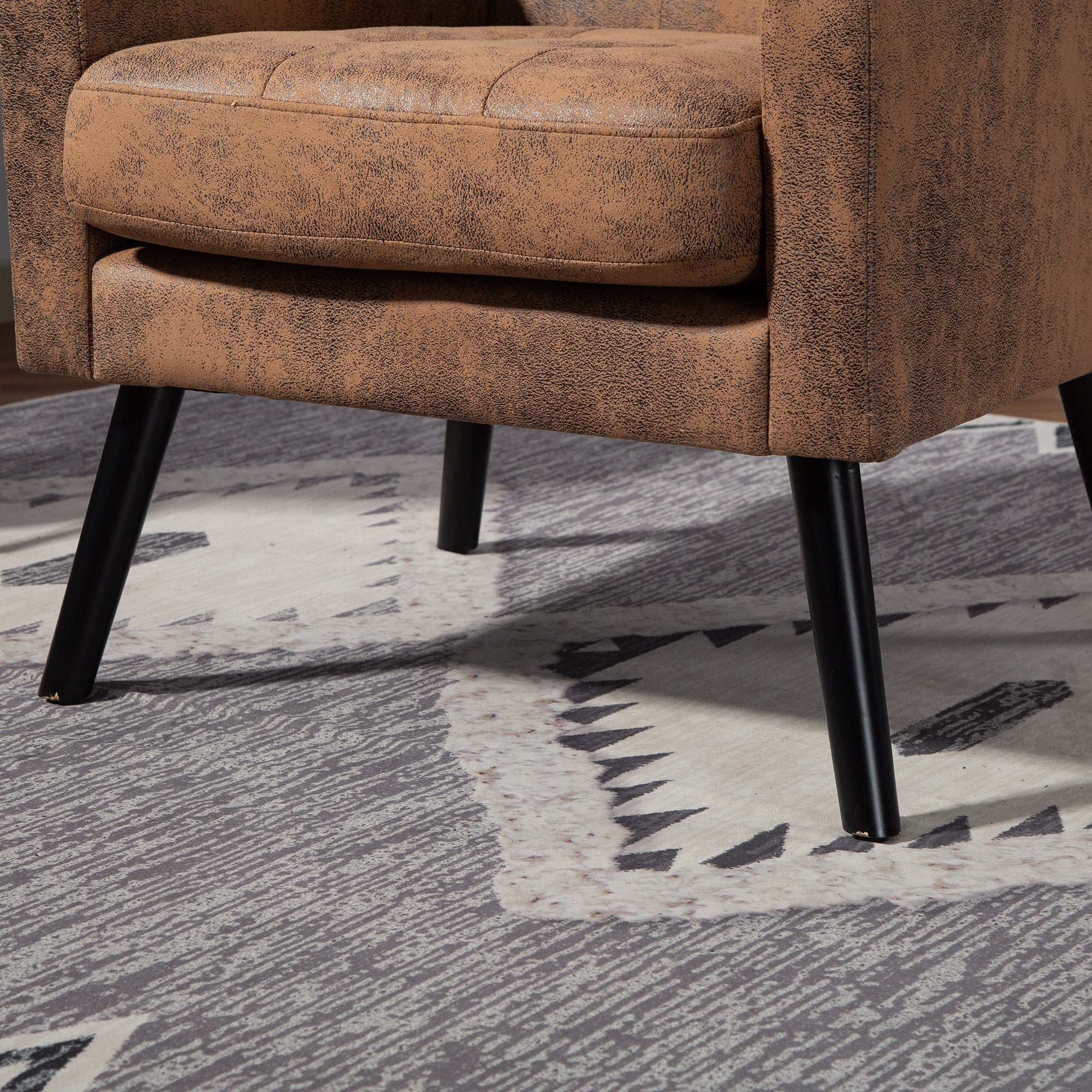 Armchair Mid-Century Modern Buttoned Suede Cushion Solid Wood Legs Suede