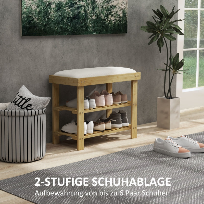 Schuhbank mit Stauraum, 2 Fächer, Bambus Cremeweiß