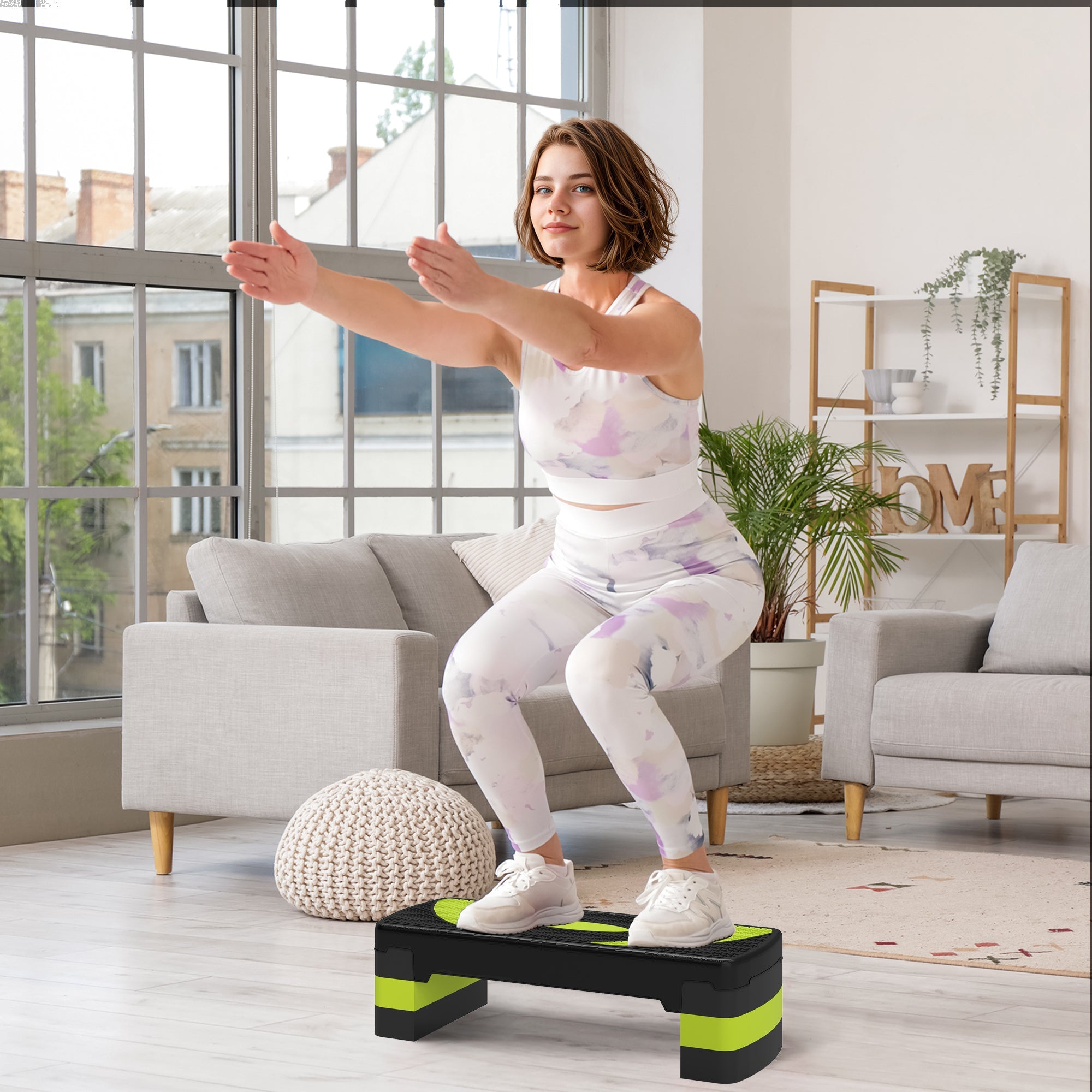 Step Board Aerobic Stepper, Adjustable 3 Levels, 150 kg, Green