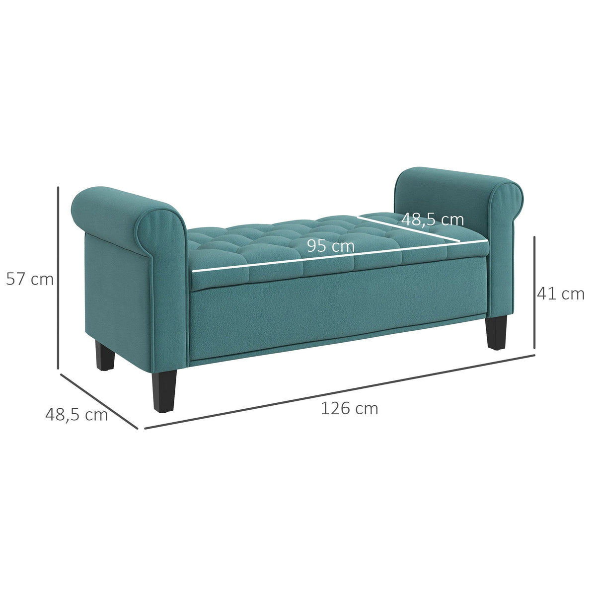 Upholstered Bench with Storage, 120 kg Load Capacity, 126x48.5x47 cm, Green Velvet Look