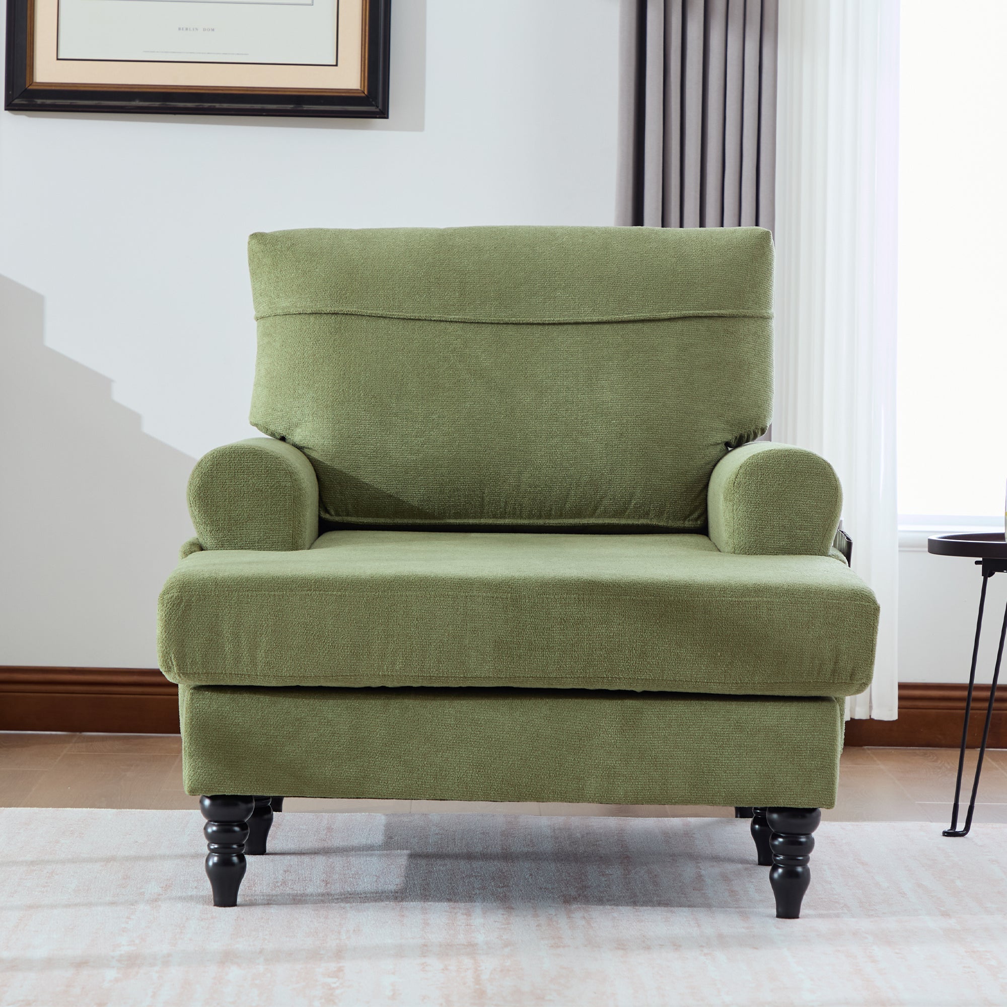 Modern Minimalist Lounger Sofa with Storage Pockets and Wooden Legs, Chenille