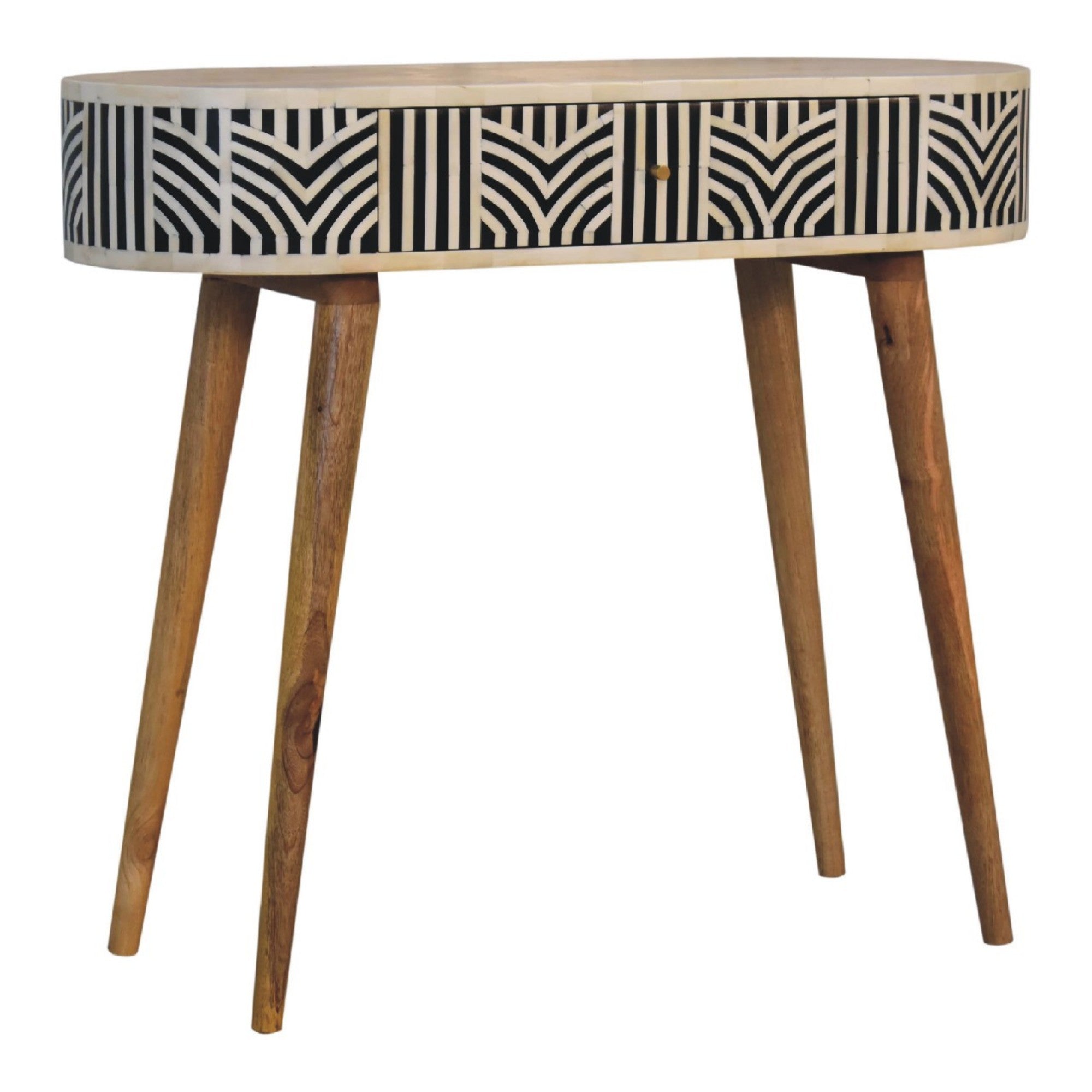 Edessa Console Table, Bone Inlay 1 Drawer, Solid Wood Black and White
