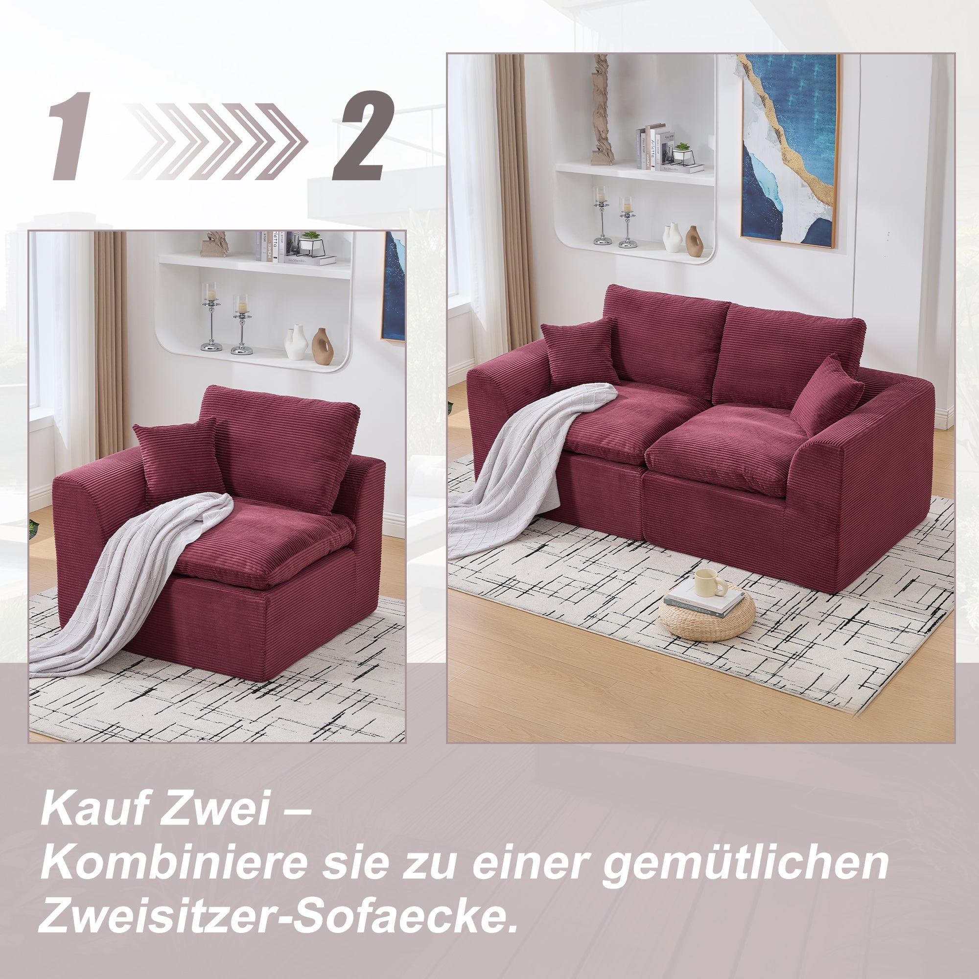 Modern Single-Seater Sofa Armchair Nordic Minimalist with Cushion - Fabric