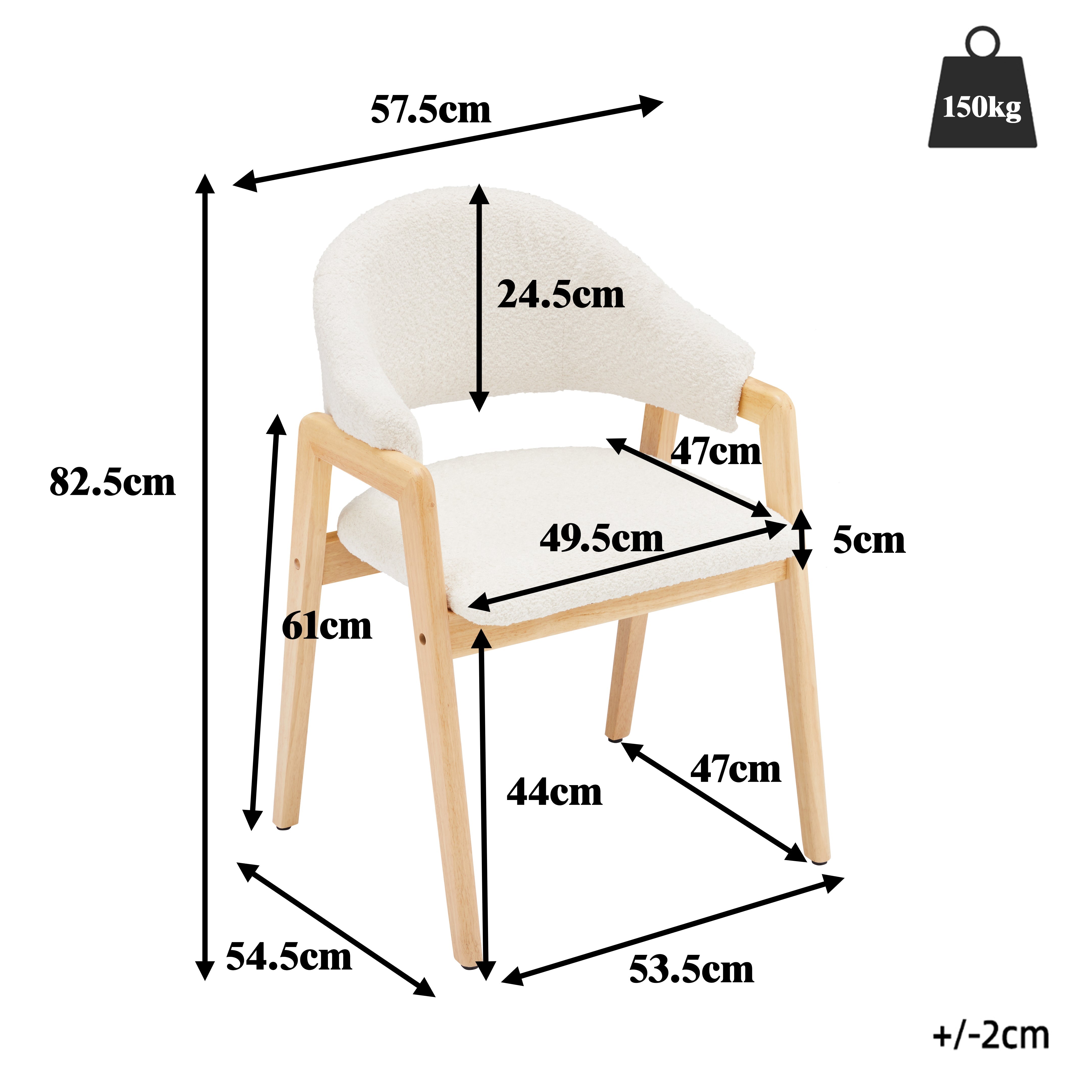 Teddy Chair Set of 4 Ergonomic Luxury Curved Back - White