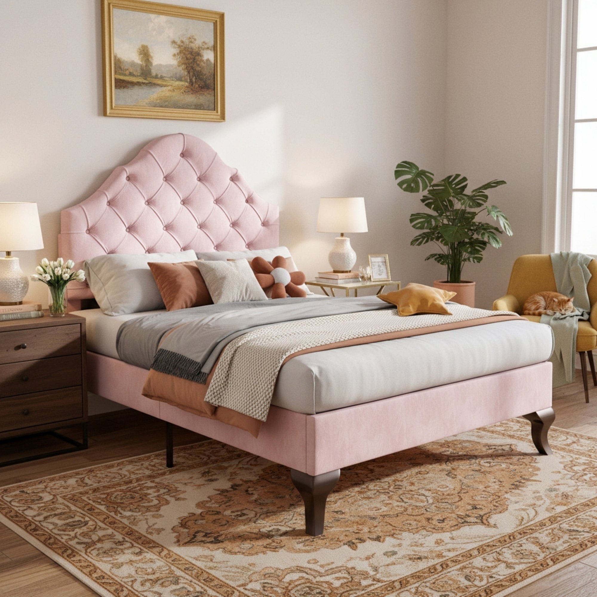 Upholstered Single Bed 90x200 Height-Adjustable Headboard Slatted Base Velvet Pink