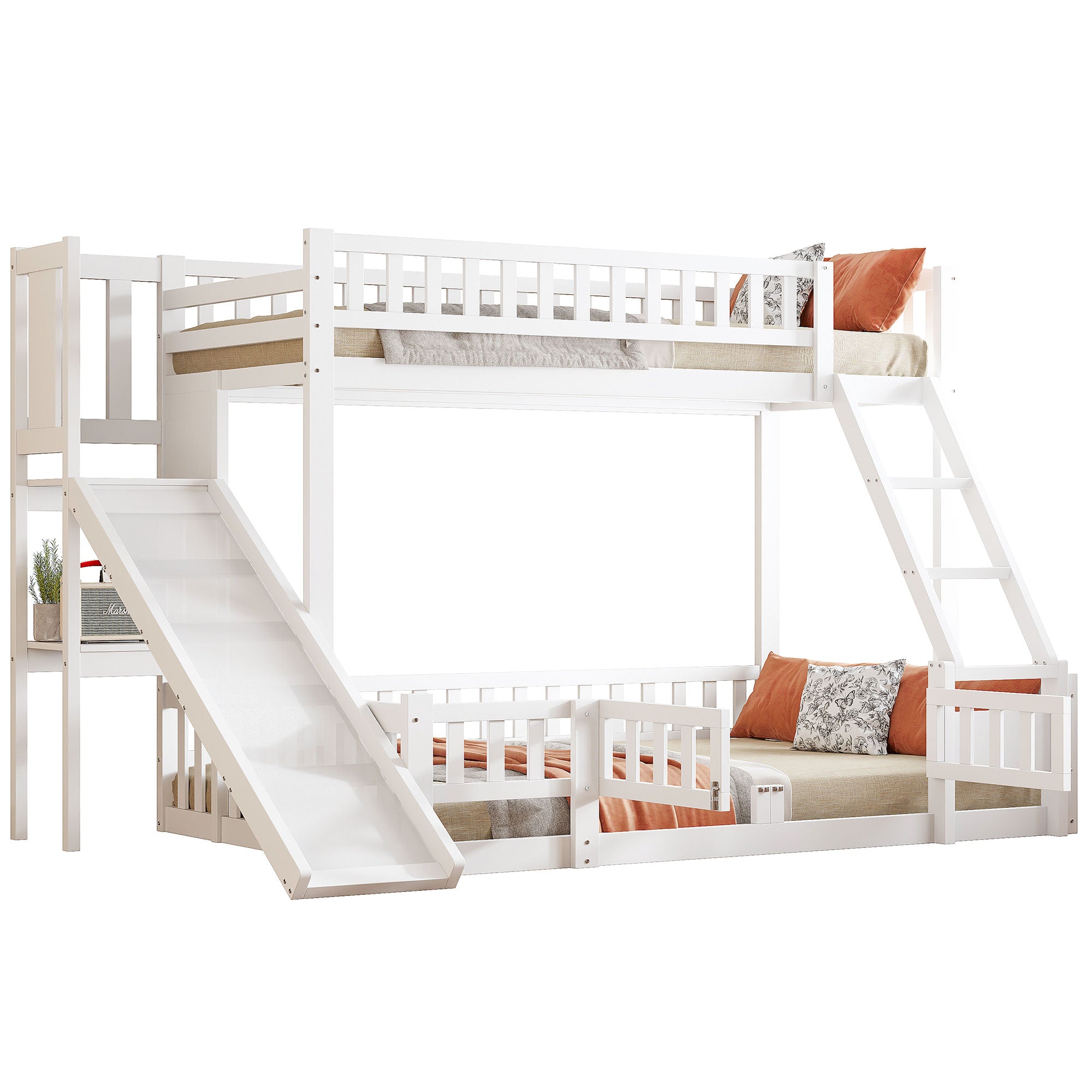 Bunk Bed 90/140x200cm Slide Steps Storage Shelves - White Pine Wood