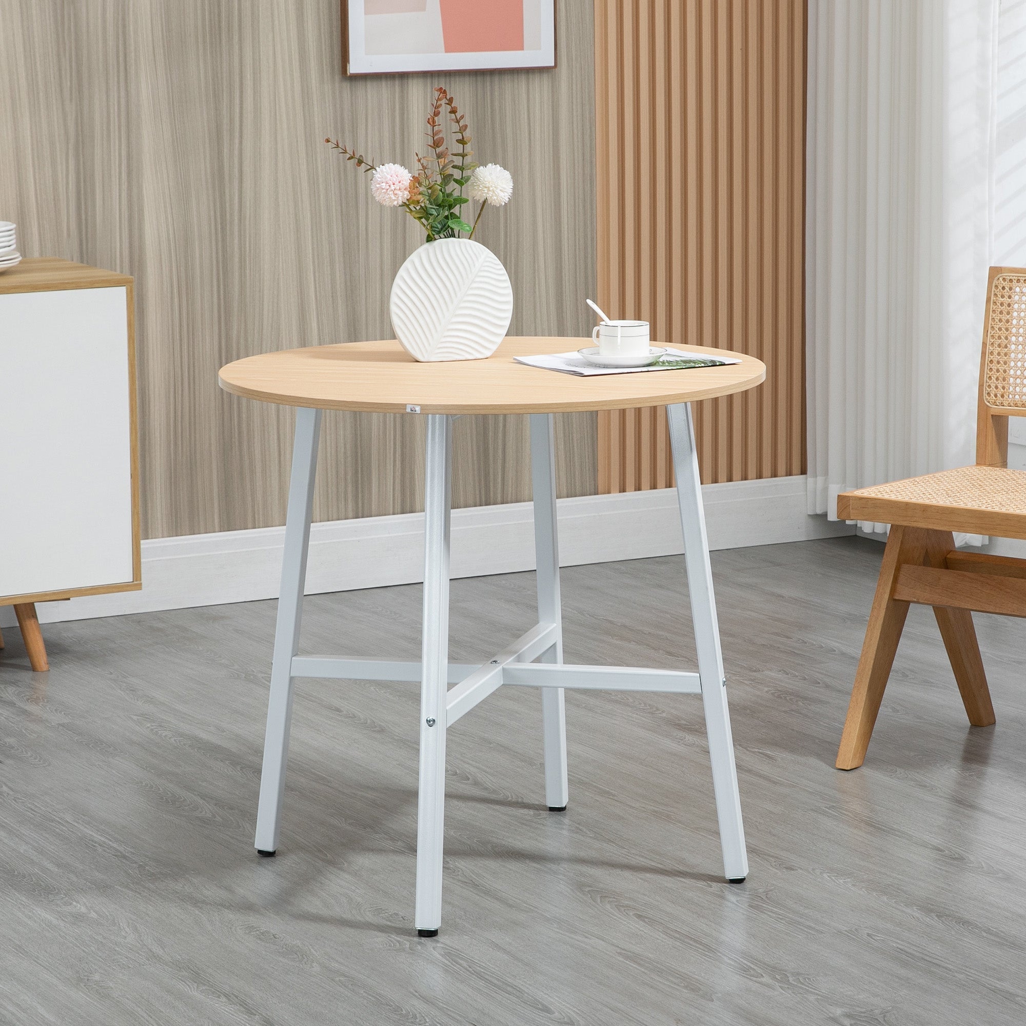 Dining Table for 4 People, Modern Living Room, Steel & Natural Wood