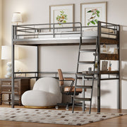 Loft Bed 90x200cm with Desk Shelves Ladder - Black Iron