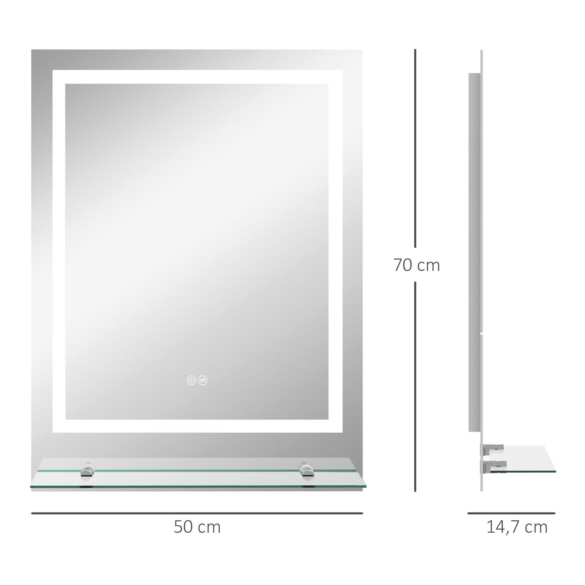 Kleankin Bathroom Mirror, LED, Anti-Fog, Touch Switch, Silver