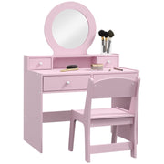 Kids Dressing Table Set Stool, Mirror, and Storage Drawers, MDF