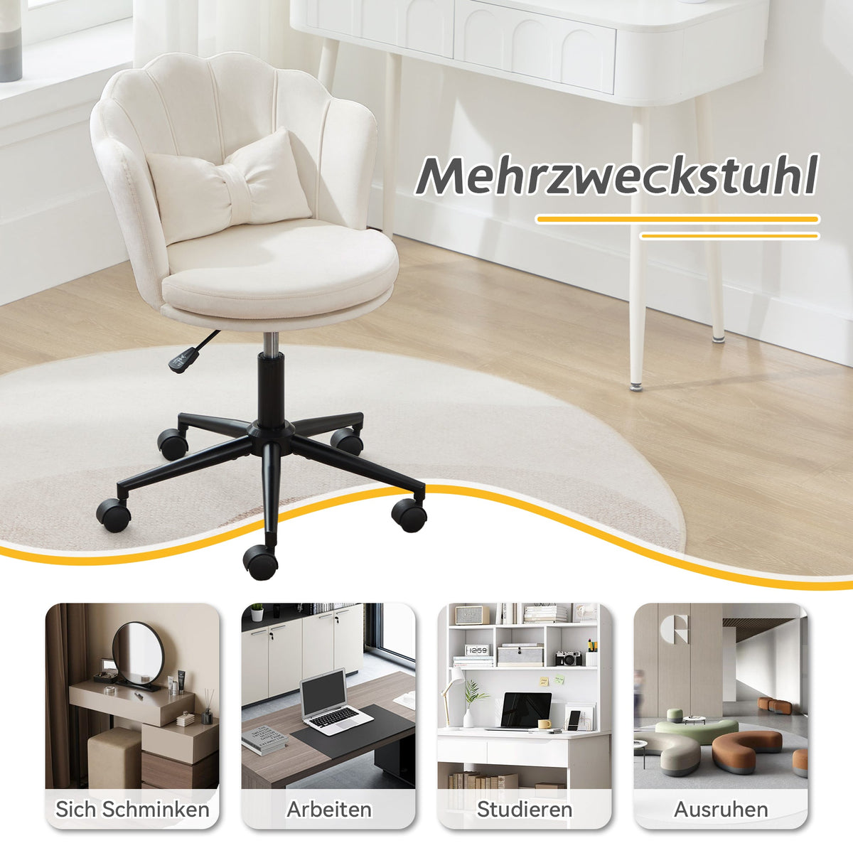 Dressing Office Chair, Petal Back Butterfly Lumbar Height Adjustable, Soft Cushion