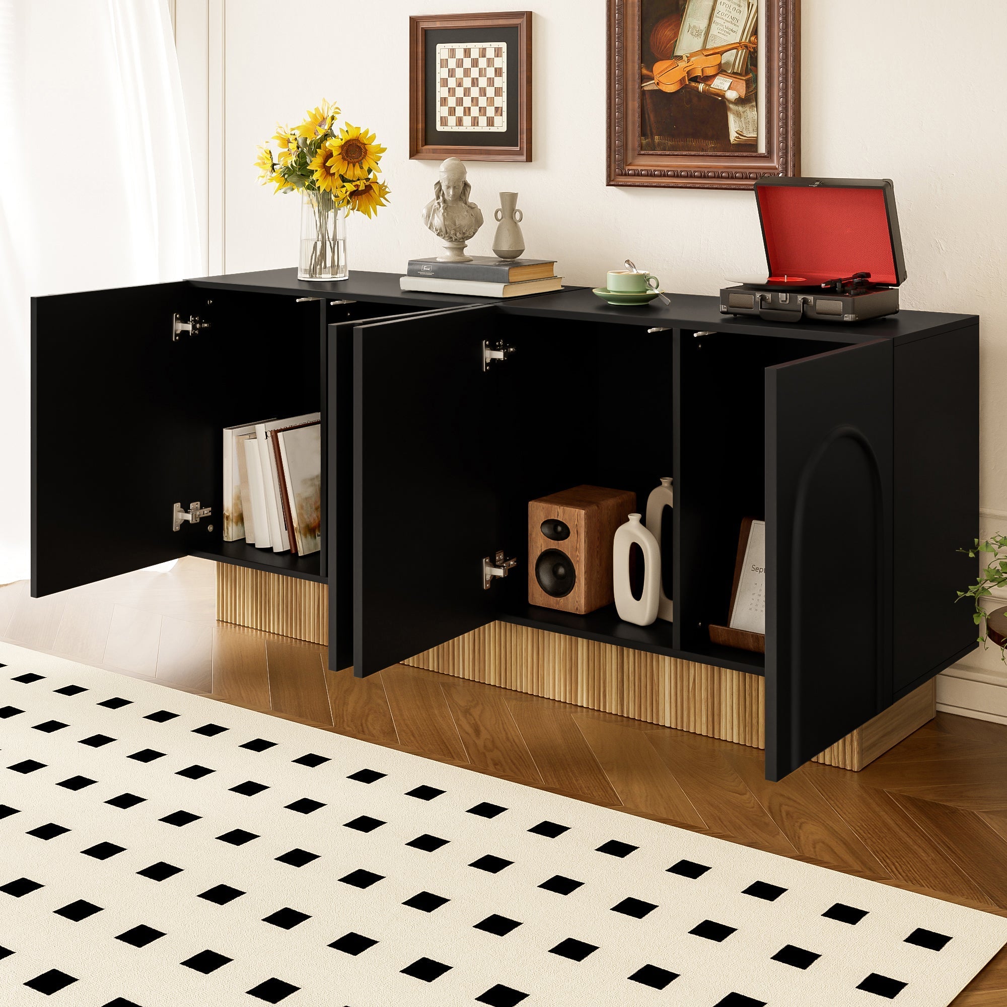 Modern Sideboard Cabinet with 4 Doors Ample Storage U-Shaped 160x75x38 cm