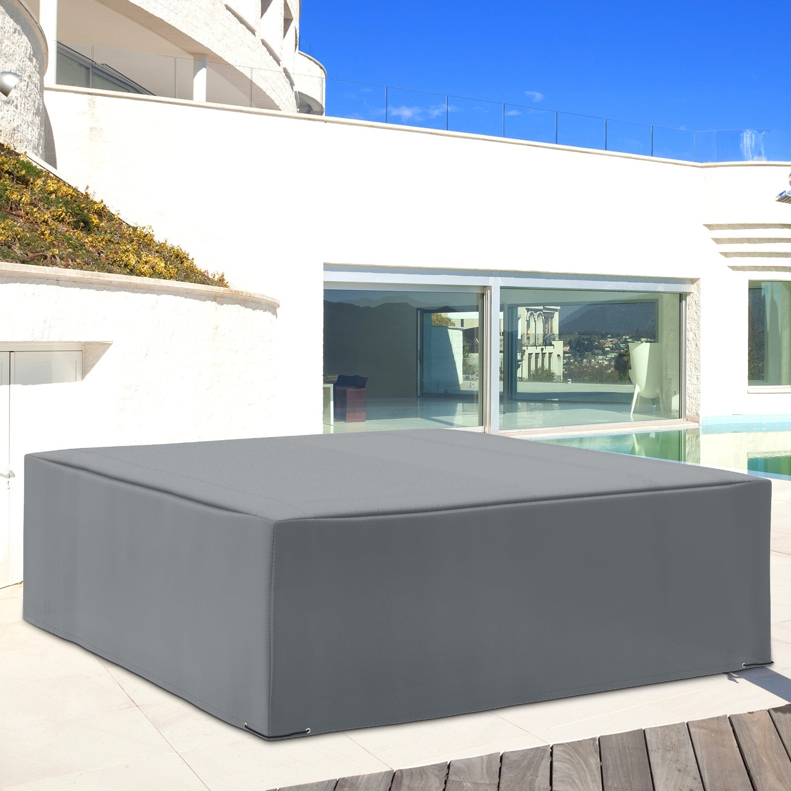 Rattan Furniture Protective Cover, 225x210cm Water UV Resistant, Grey