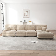 Modular Corner Sofa L-Shaped 4-Seater Cloud Couch Movable Ottoman DIY Combination, Chenille Light Brown