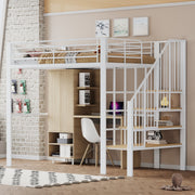 Loft Bed 140x200 Metal Construction, Storage Space, Stairs