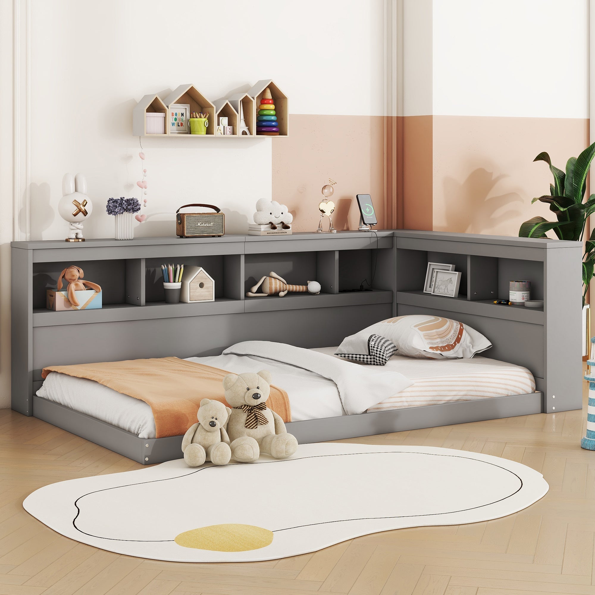 Daybed Sofa Bed 90x200cm Power Outlet 2 USB Ports - Chipboard Grey