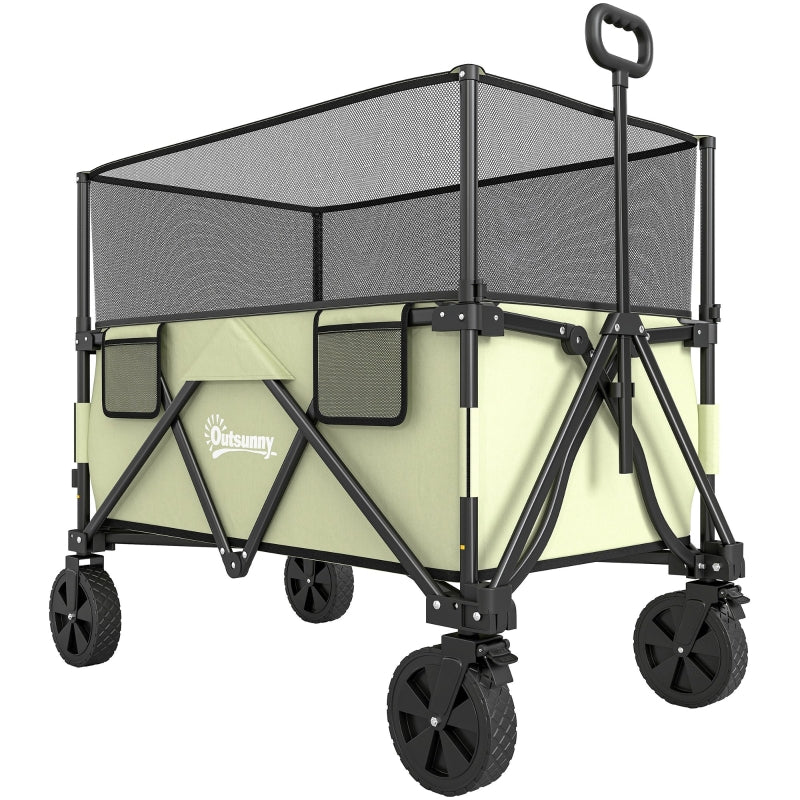 Folding Garden Trolley, 180L Wagon with Extendable Side Walls, Green