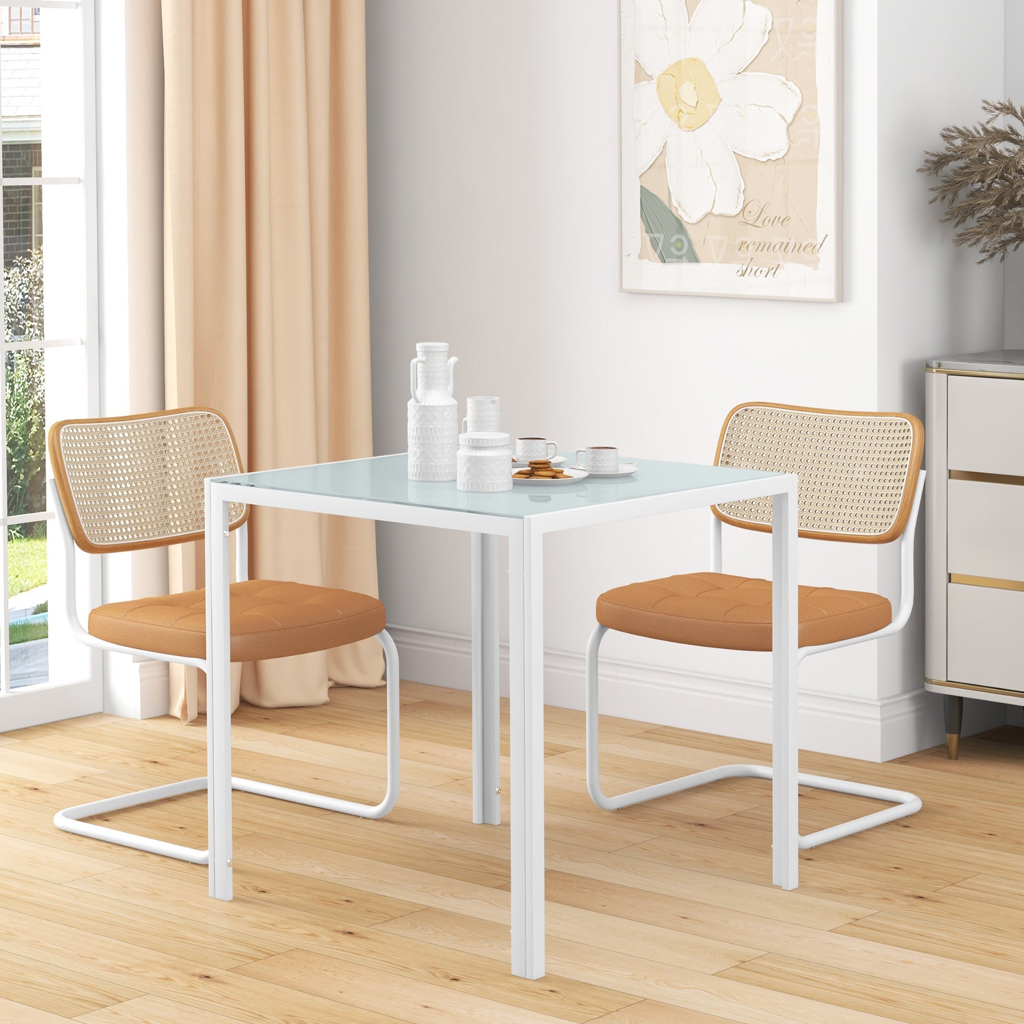 Square Dining Table 4 People Tempered Glass, White