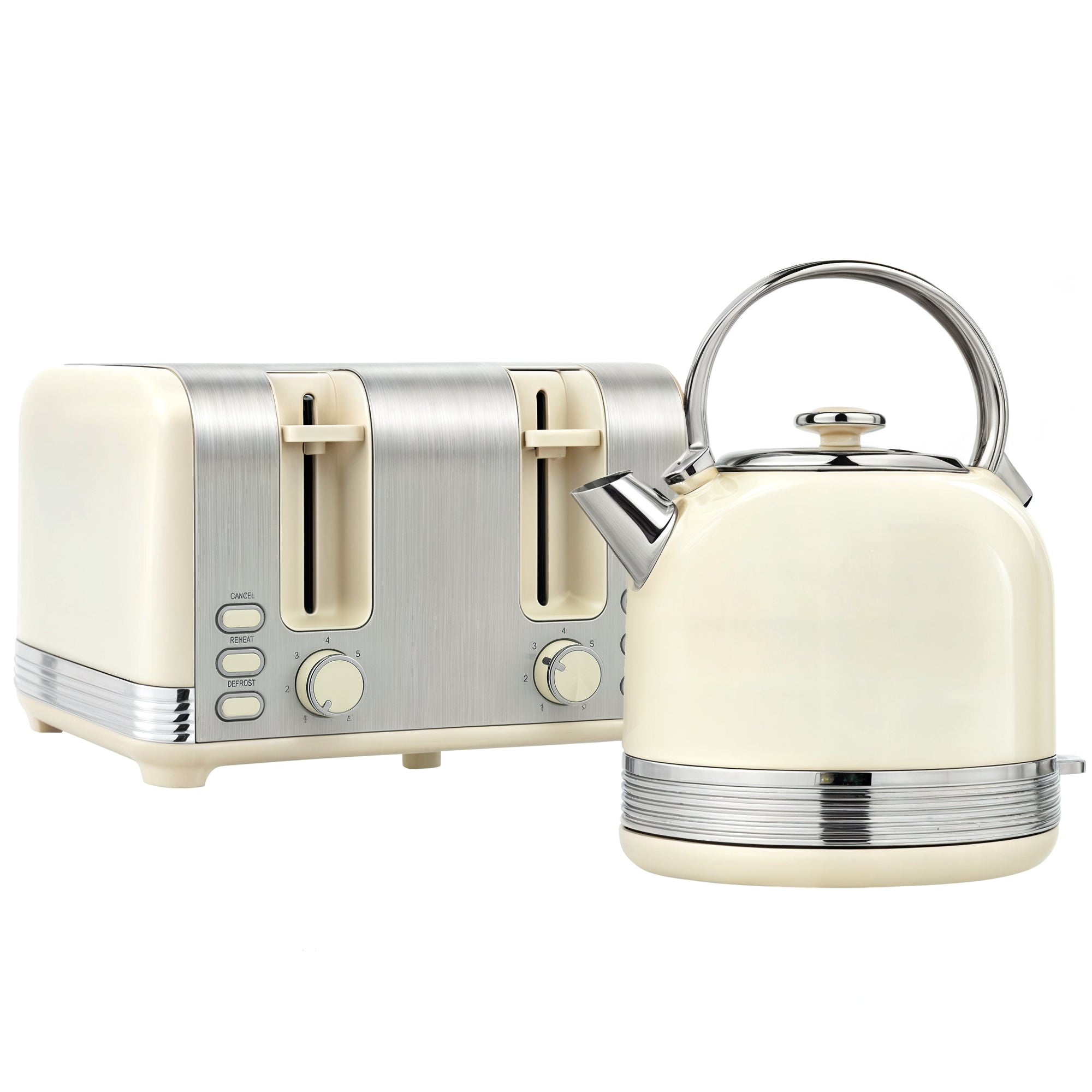 Kettle and Toaster Set Polished Metal Cream