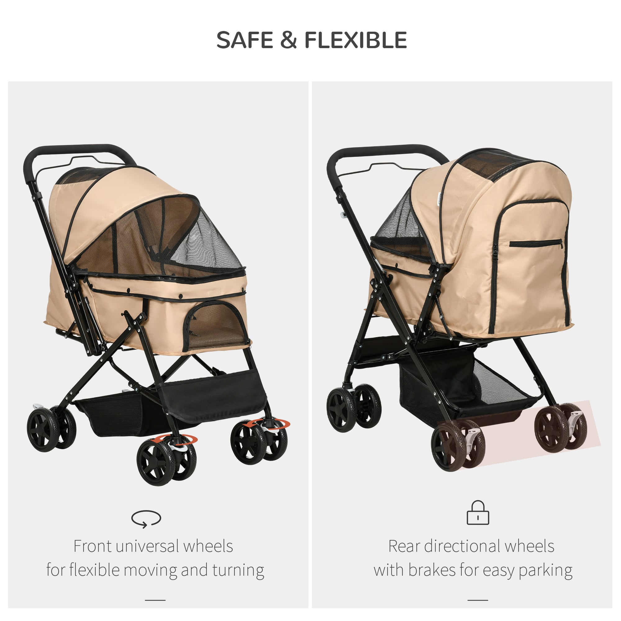 Dog Buggy, Small Dogs & Cats, Pet Cart, Oxford Light Brown