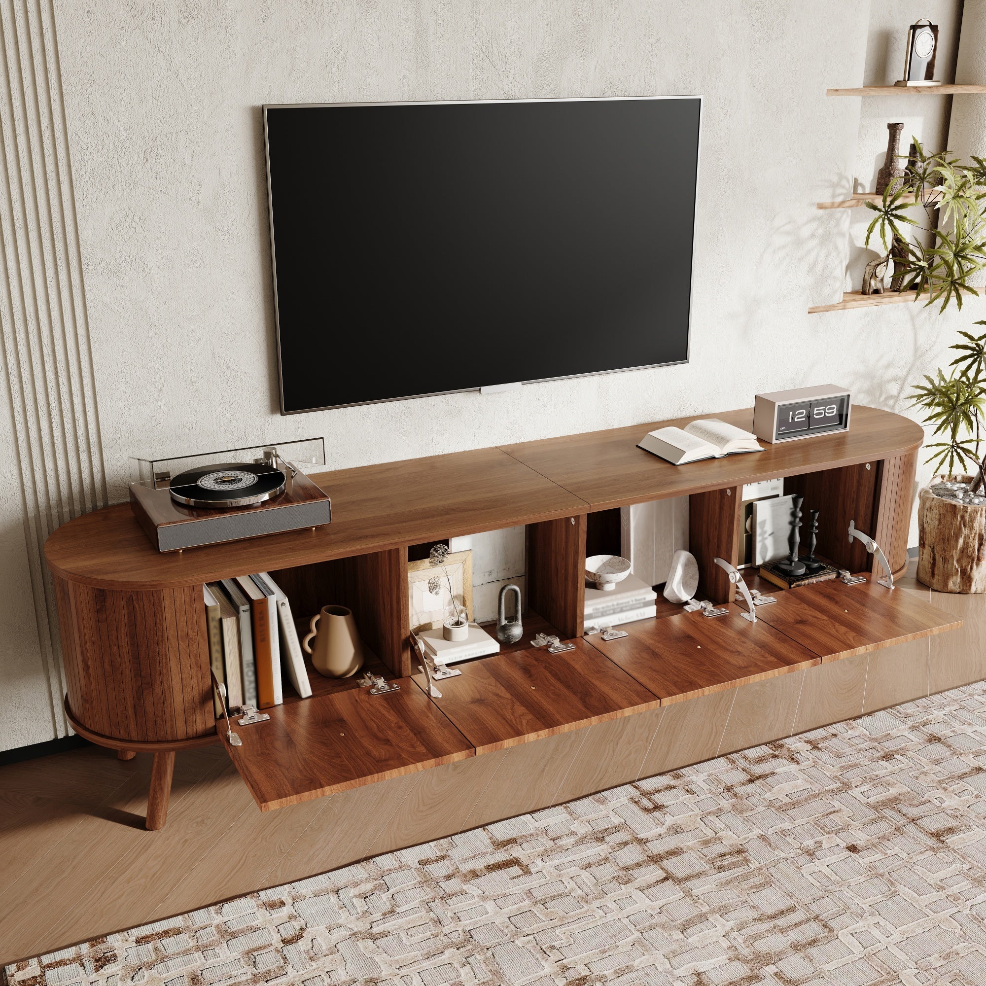 TV Stand Modern Low 4 Cabinet Doors Gold Handles 180cm